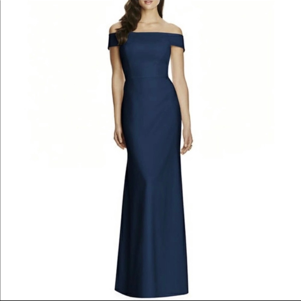 Dessy Collection Off-The-Shoulder Crepe Gown